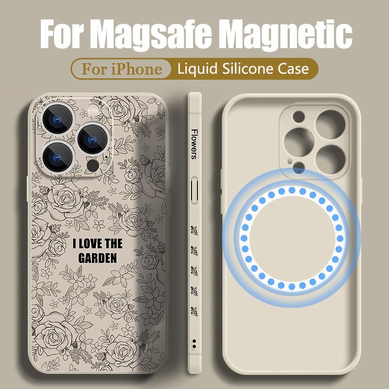 Мультяшная Роза Роскошный Магнитный Чехол Для iPhone 16 15 14 13 12 11 Pro Max Для Magsafe Беспроводная Зарядка Силиконовый Ударопрочный Чехол