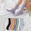 1 пара женских носков средней длины с присборенными краями в японском стиле, однотонные, высокоэластичные, тонкие, противоскользящие