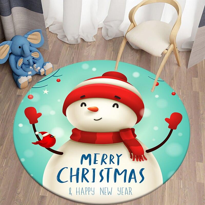Christmas Round Carpet Santa Claus Area Rugs Kitchen Bedroom Carpet Living Room Children's Rugs Kids Play Mat Christmas Decor