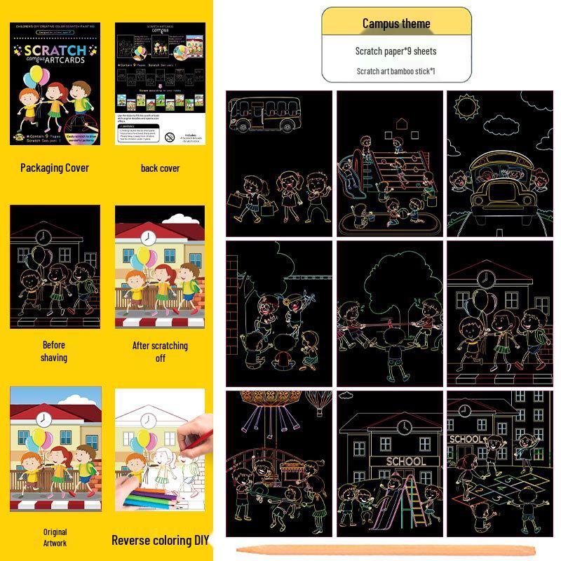 Colorful Scratch Art Set: Cartoon DIY Doodle & Drawing Book for Kids