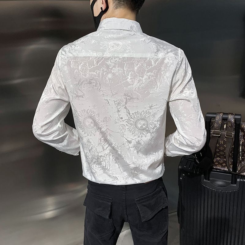 Handsome Solid Straight Turn-down Collar Thin Shirts Fashion Spring Summer Business Casual Printing Button Men's Clothing 2023
