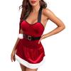 Women's Christmas Dress Velvet Red Skirt with Belt Hat Sexy Sleeveless Solid Color Short Skirt for