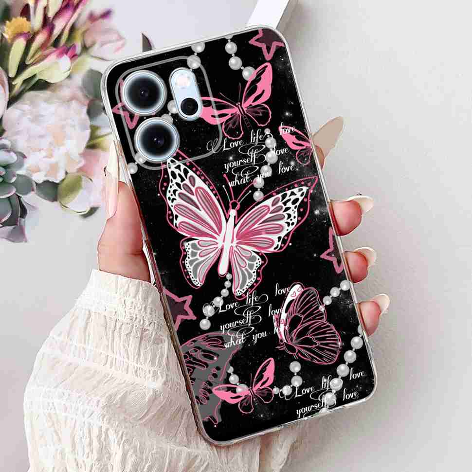 For Oppo Reno14 F 5G CPH27436.57" Case Colorful Butterfly Flowers TPU Soft Silicone Cover For Oppo Reno 14 F RENO14F Phone Cases