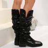 Женские высокие сапоги на среднем каблуке, кожаные туфли, зима 2024, тренд, новые готические плиссированные туфли для вечеринок, модные высокие туфли челси, Botas Mujer