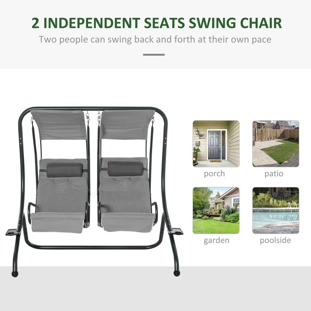 Canopy Swing 2 Separate Relax Chairs w/ Handrails and Removable Canopy Grey