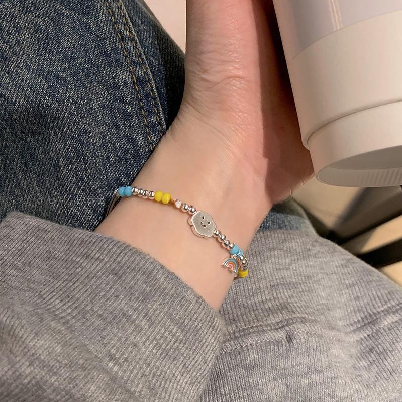 Корейский браслет из бисера «Смайлик-медведь» с любовью — 2021 г., регулируемый радужный дизайн