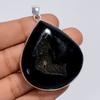 Classic Top Grade Qualite 100% Natural Black Onyx Druzy Heart Shape Ethnic Style Handmade Jewelry 925 Steling Silver Pendant 2.1" WSJ-5007