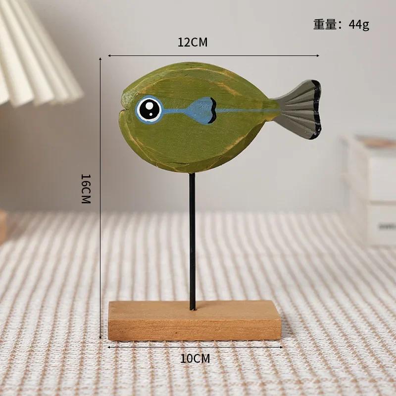 2025 Nordic Wooden Fish Statue Colorful Handmade Wood Style Desktop Ornament Creative Living Room Decor Gift for Home Art Lovers