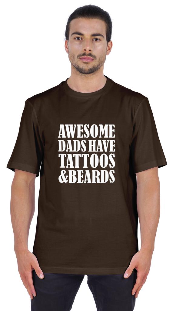 Inkmeso Мужская графическая футболка с круглым вырезом «У потрясающих пап есть татуировки и бороды»
