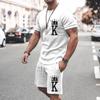 Asian Size Europe and the United States New 3D Digital Printed Men's Casual Fashion Sports Men Short Sleeve Up and Down Two Sets