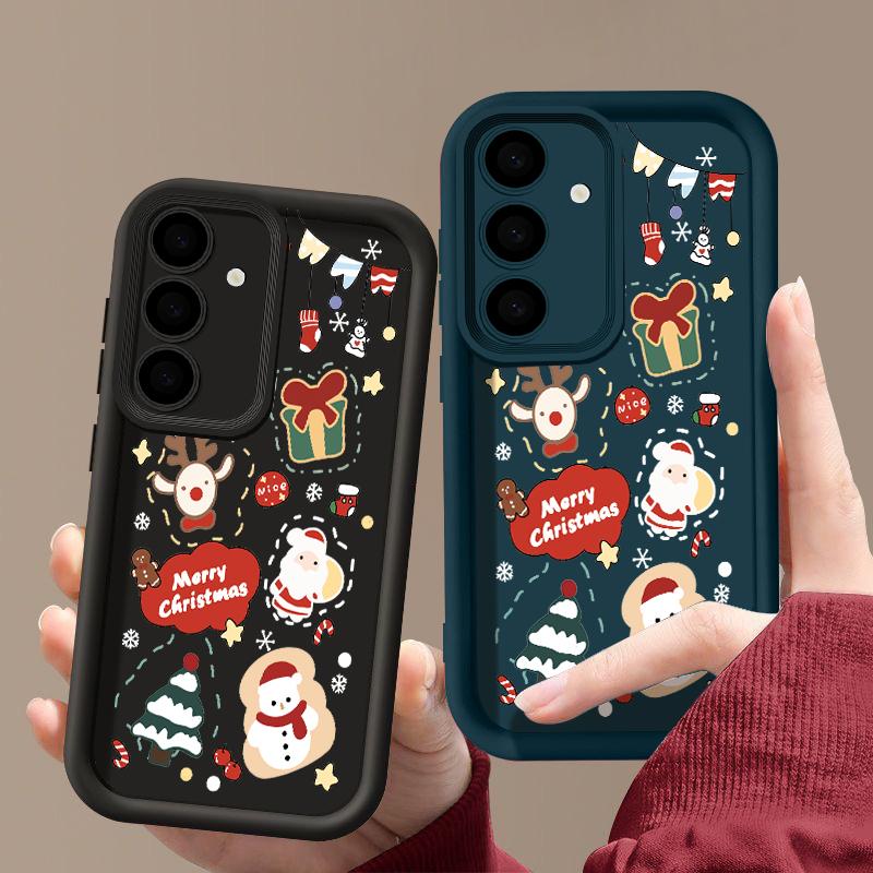 Мультяшный чехол с принтом рождественской елки для Samsung S25 Ultra S24 FE S23 S22 A56 A36 A16 A15 A55 A35 Мягкий матовый противоударный чехол для телефона из ТПУ