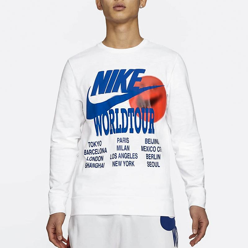 Nike Sport Casual Printed Letter Graphic Crew Neck Sweatshirt Men Tops White DA0630-100