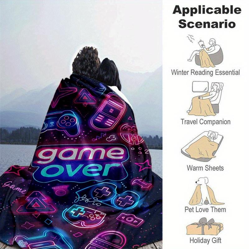 1pc Gamepad Printing Lightweight Flannel Blanket, Comfortable and Warm Blanket, for Camping Sofa Bed and Couch Office, Gift