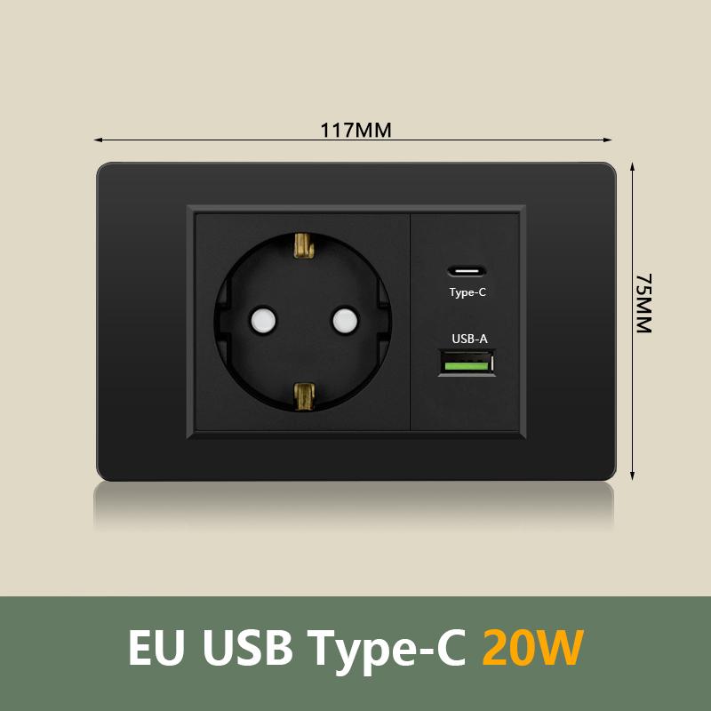 Электрическая розетка европейского корейского стандарта 220 В настенный светильник выключатель питания с USB Type-C 20 Вт интеллектуальная розетка для быстрой зарядки ПК панель ТВ ТЕЛ