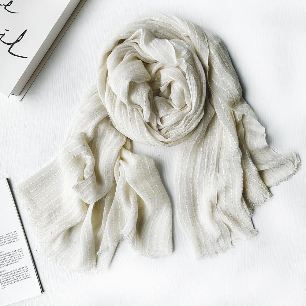Gradient Color Block Bamboo Yarn Scarf for Women - Japanese Korean Mori Girl Style, Autumn Winter Cotton Linen Flax Shawl