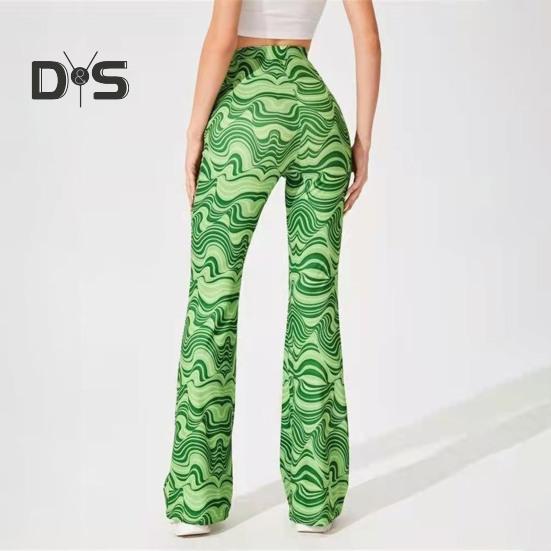 Женские штаны для йоги с высокой талией и полосатым принтом Water Wave, повседневные брюки для бега, велоспорта, расклешенные леггинсы, одежда для дома