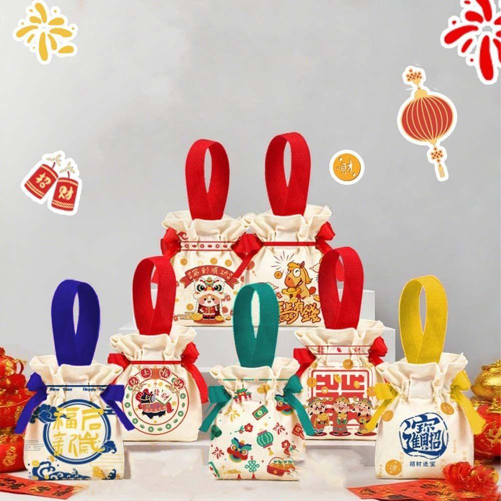 Gift Cartoon 2026 New Year Gift Bag Canvas Portable Horse Year Handbag Bag Large Capacity Blessing Packaging Bag Candy Storage