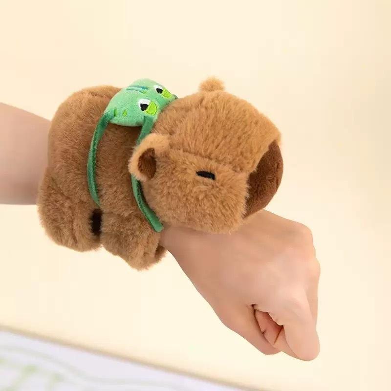 Lovely Capybara Animal Slap Snap Wrap Wristband Bracelet Plush Stuffed Animal Kawaii Capybara Hand Ring Wristband Kid Funny Toys