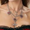 3pcs Set Gothic Red Drip Glaze Butterfly Heart Shape Hollow-out Star Cross Pendant Multi-layer Necklace for Women Jewelry Sets