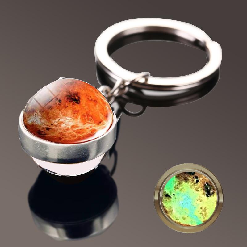 Solar System Galaxy Nebula Double Sided Glass Ball Keychain Moon Earth Mars Pendant Keychain