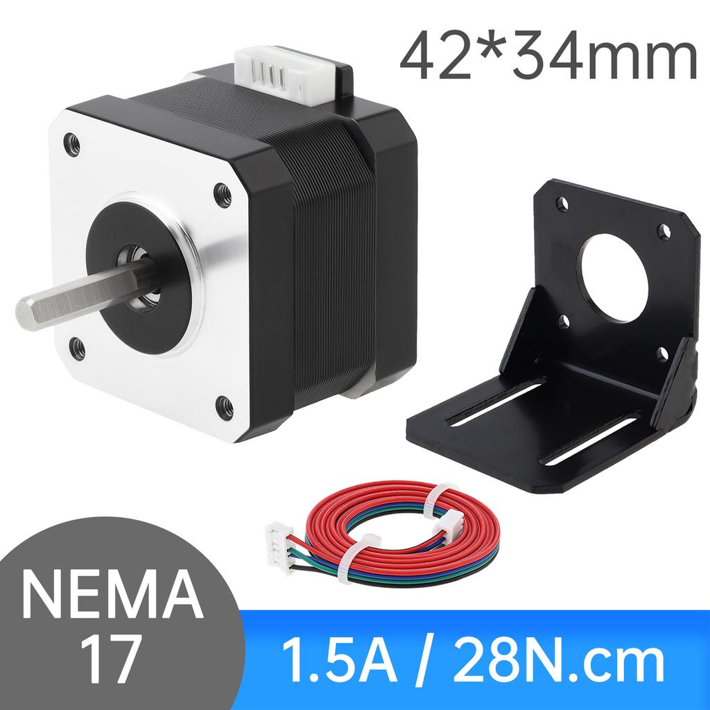 Шаговый двигатель Nema 17 60 мм 2 А Крутящий момент 85 Нсм 1,8 градуса 4-проводной биполярный Сверхмощный Модернизация для ЧПУ 3D-принтера Включает кабель и кронштейн