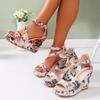 Fashion Lace Casual Women's Wedge Heel Women's Sandals Summer Embroidered Sandals Fashion Party High Heels Women's Oversized Sandals