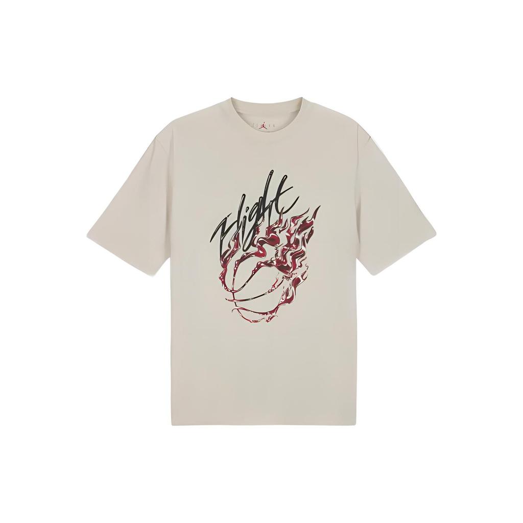 Jordan X Travis Scott Flame Print Rhinestone Round Neck Loose Short Sleeve T-Shirt Men Tops Apricot DO4102-104