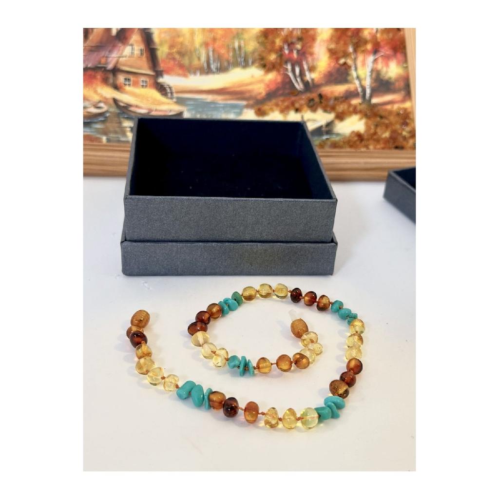 Ожерелье с комбинированным янтарным бирюзовым камнем и зубами ребенка, оригинал, сертифицированный