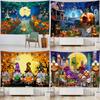 Home Decor Horror Spooky Castle Pumpkin Tapestry Kids Room Bedroom Living Dining Room Decor Fun Halloween Wall Tapestry