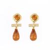 Vintage Amber Teardrop Tassel Earrings - Natural Stone, Elegant Court Style