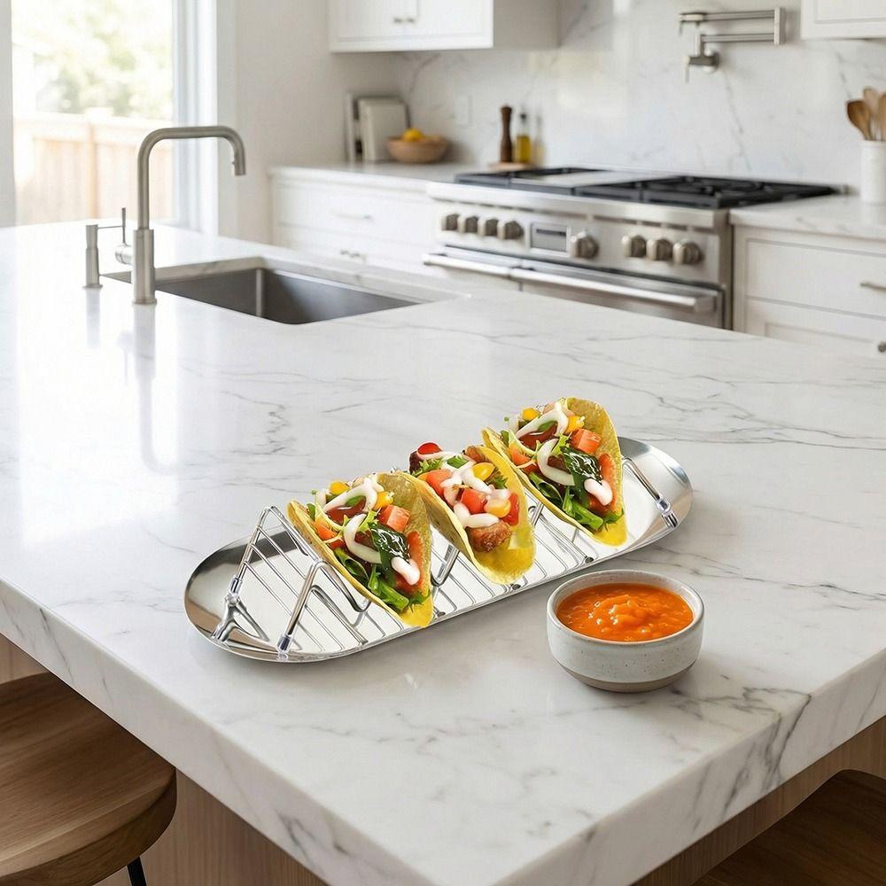 W-shaped Taco Stand with Tray with Sauce Cup Mexican Roll Rack Pancake Display Tray Restaurant