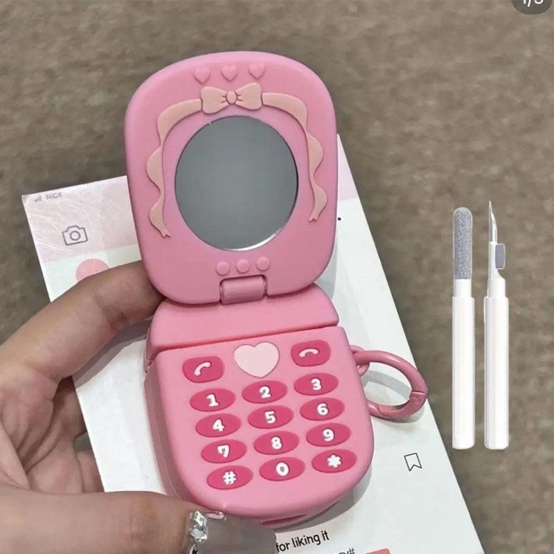 Розовый Любовь Зеркальный Флип Чехол для Наушников для apple airpods1/2 Pro Pro2 3 4 Симуляция Силикон Ретро Мягкий Чехол