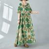 Plus Size Dress Women 2024 New Summer Style Green Dresses O-Neck Floral Loose Dresses New