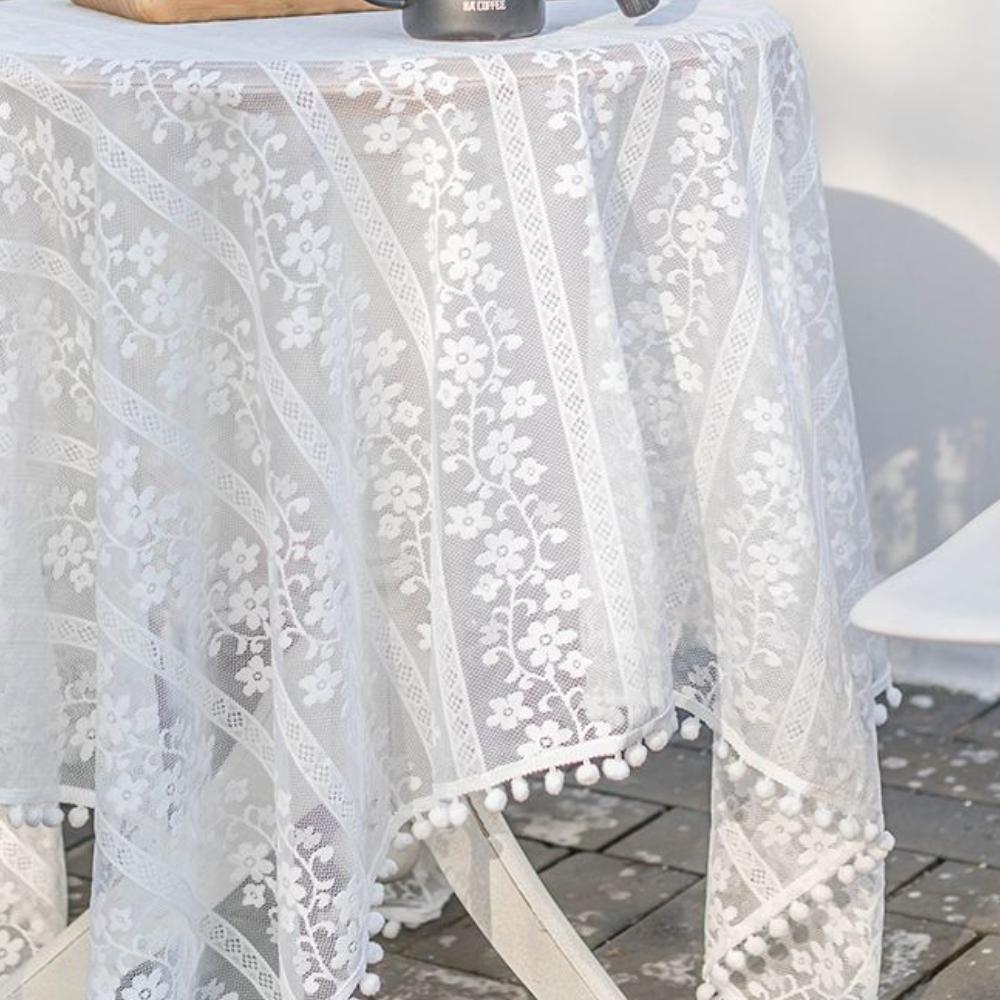 Dining Table Cloth Transparent Lace Hollow Photo Background Girl French Round Coffee Table Garden Tassel