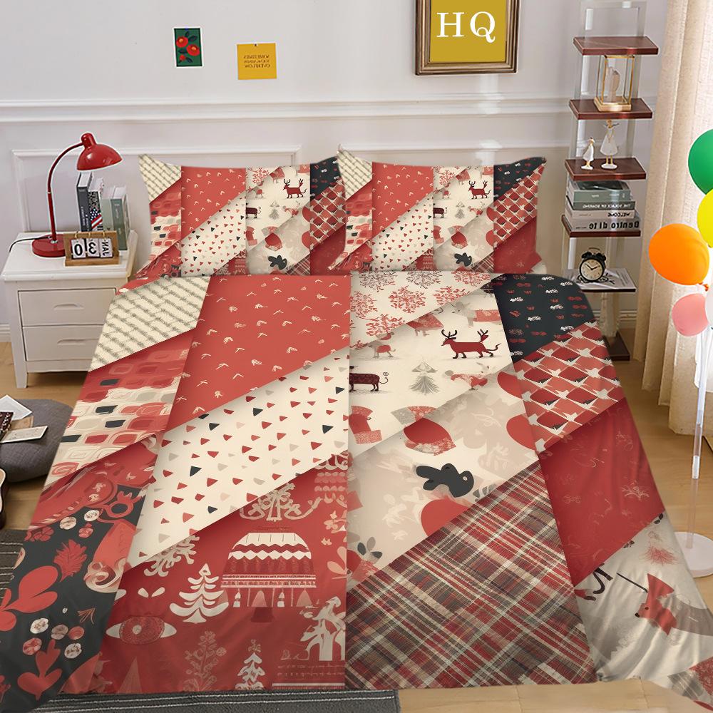 Рождественская печать 3D-печать Полиэстеровая наволочка Пододеяльник Набор из двух или трех предметов