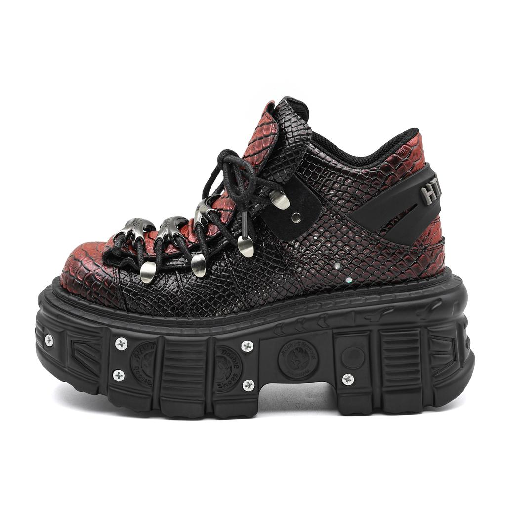 Gothic Ankle Rock Boots New Punk Style Women Shoes Lace-up Heel Height 6CM Platform Shoes Woman Metal Decor Woman Sneakers