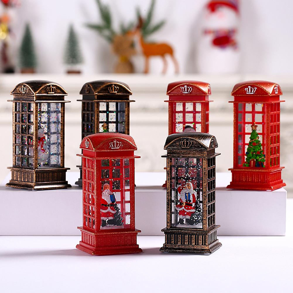 Christmas Snow Lantern Telephone Booth Battery Operated With Swirling Glitter 5“ x 2” x 2”for Xmas Home Decoration