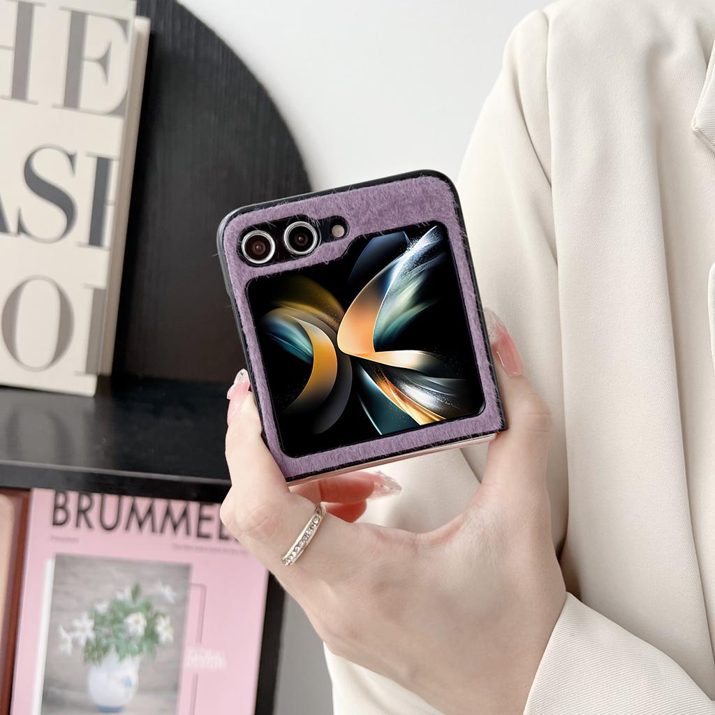 PU Leather Phone Case for Samsung Galaxy Z Flip 5 Flip5 ZFlip5 5G Hard Shell Plastic Shockproof Fall Prevention Cover
