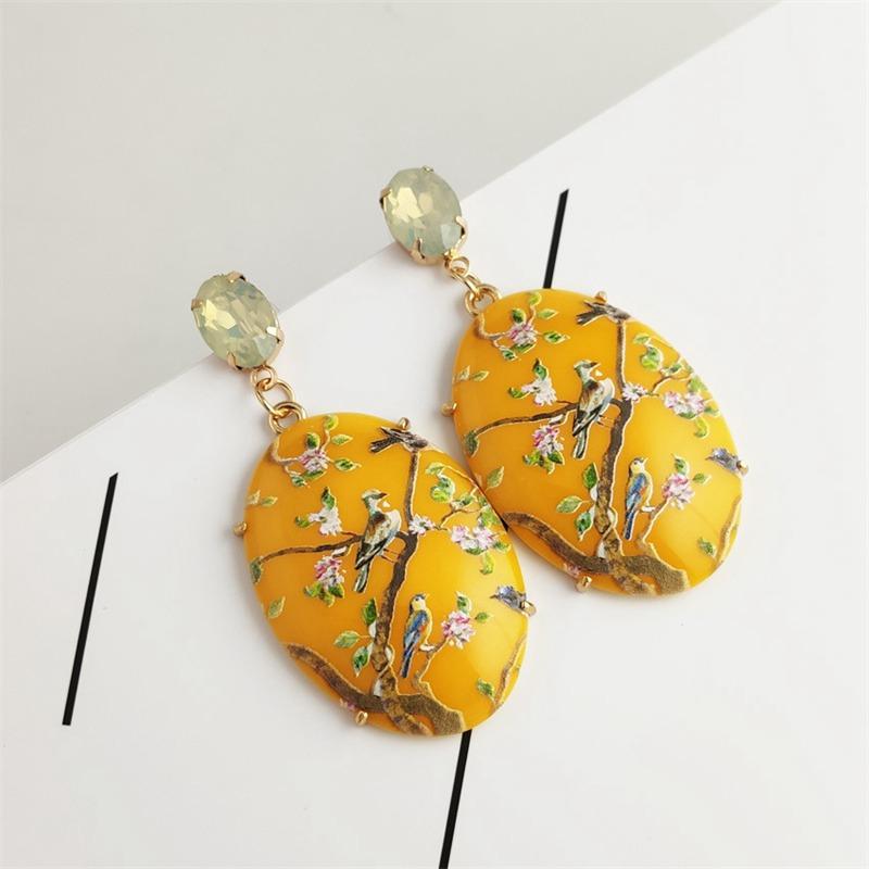 Long Geometric Resin Pendant Earrings for Women Drop Earrings Hand Painted Jewelry