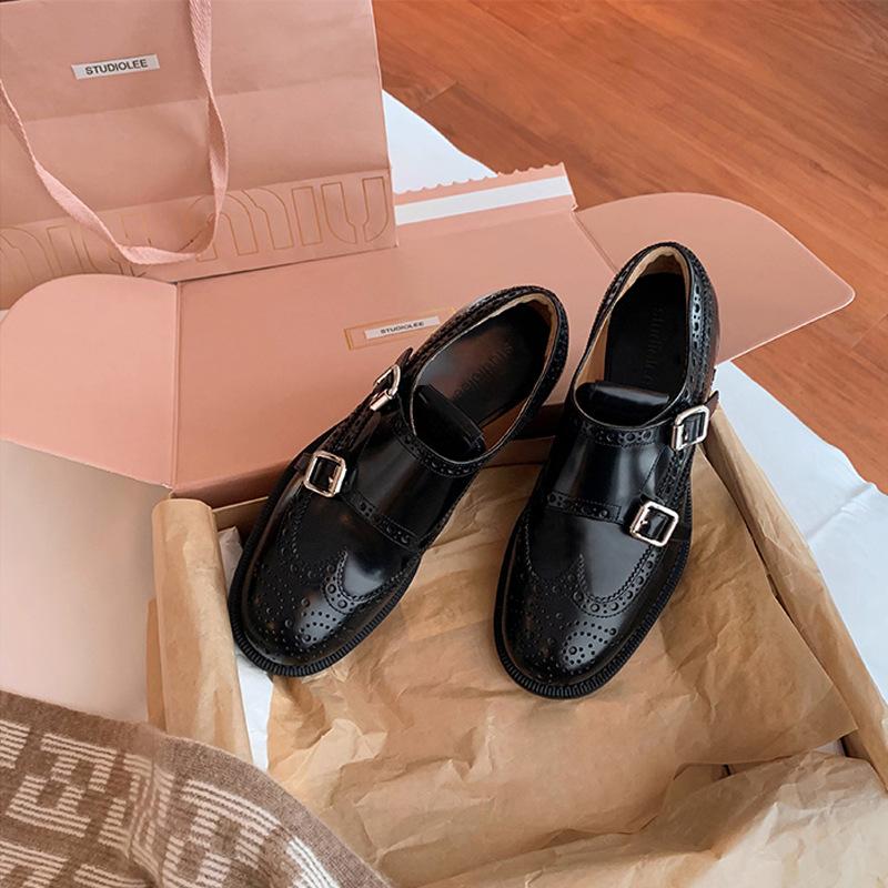 Виноградная мать тот же стиль, изысканная резная пряжка для ремня в стиле барокко, лоферы, оксфорды, одинарная обувь, маленькие кожаные туфли Манч, женские