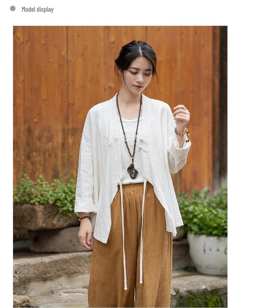 Топ в стиле дзен-ханфу из ткани рами с промытым песком – женская весенняя версия, перекрестный воротник, новый дизайн в стиле китайского чайного искусства