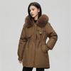 Autumn Winter Thicken Warm Detachable Parka Women Casual Fur Collar Solid Color Big Pocket Loose Hooded Coat Jackets Three-way Wear Outwear