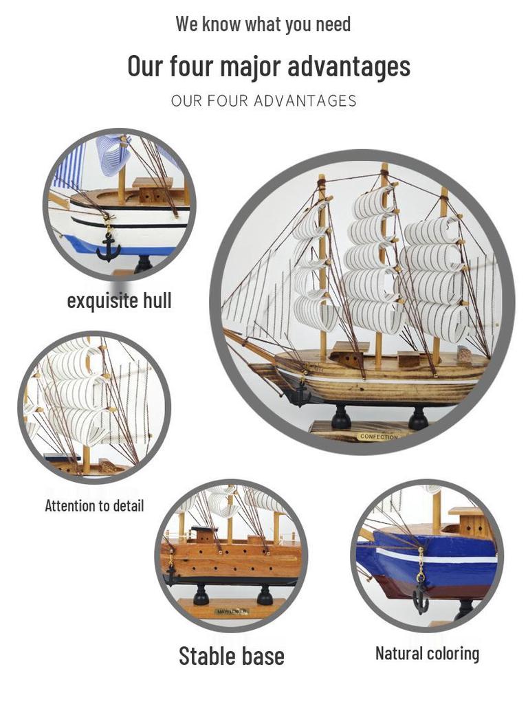 Деревянная модель парусника 24 см Средиземноморский декор