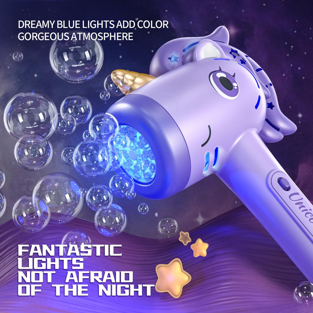 Unicorn electric bubble gun toy bubble machine automatic soap blower with lightsChristmas party games children's gifts