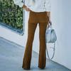 Women Pants Elastic High Waist Solid Color Flared Pants with Pockets Corduroy Leisure Work Travel Party Trousers