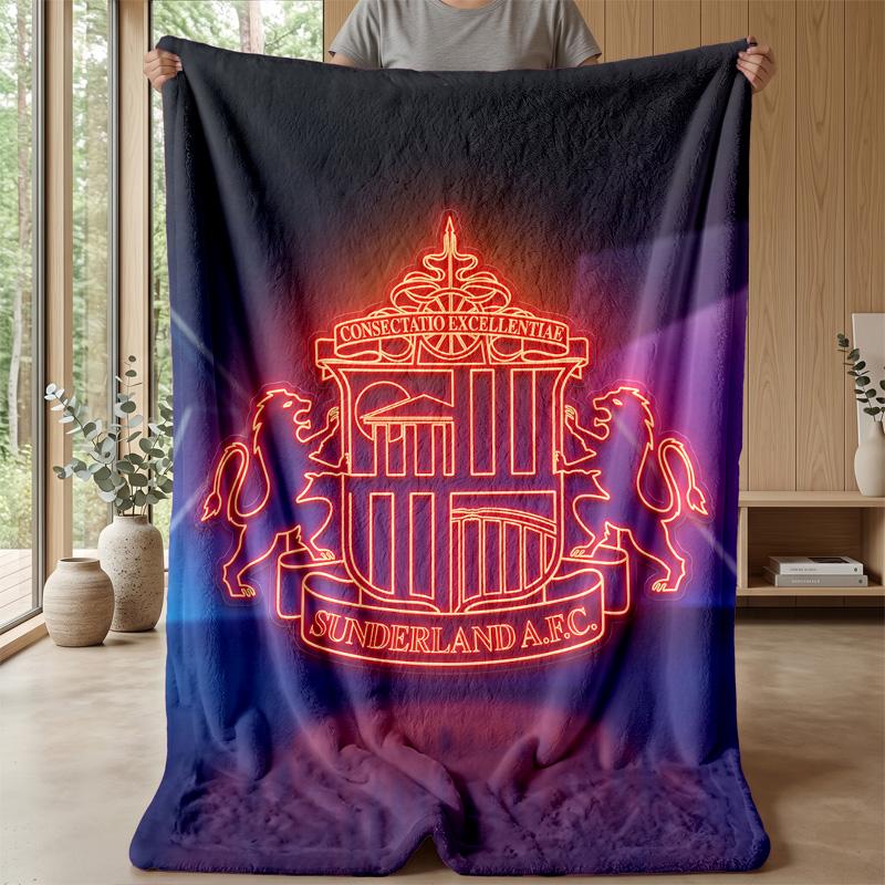 Sunderland Football Print Flannel Blanket, Soft Warm Lightweight Throw Blanket for Sofa Bed Camping