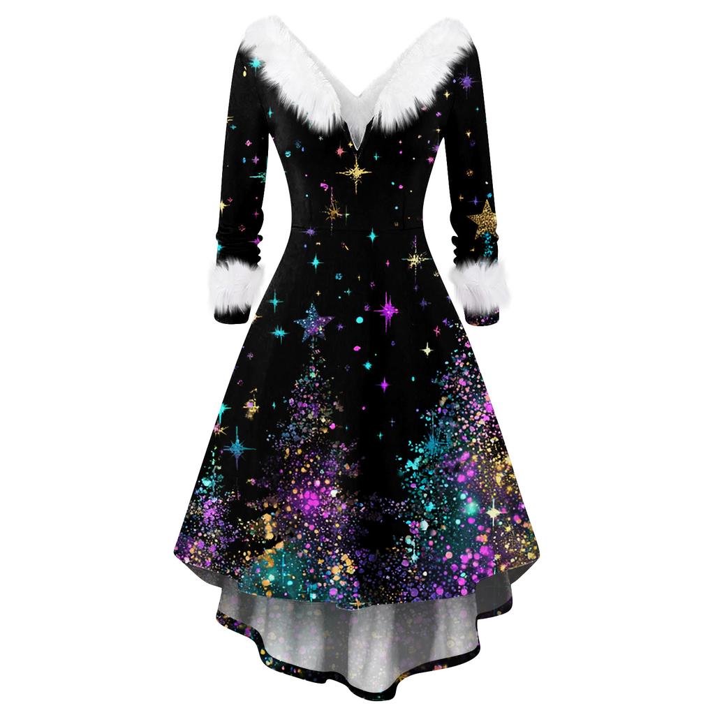 Женское модное повседневное приталенное платье с рождественским принтом для вечеринки с длинными рукавами