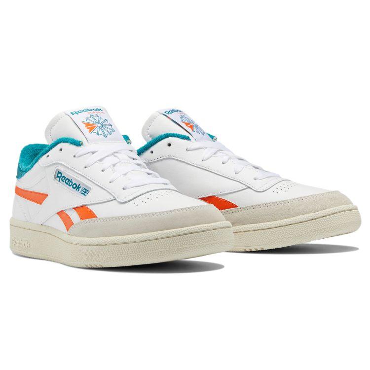 Reebok Club C Revenge White Seaport Teal Мужские кроссовки Обувь — белые туфли-оранжевые GX0385