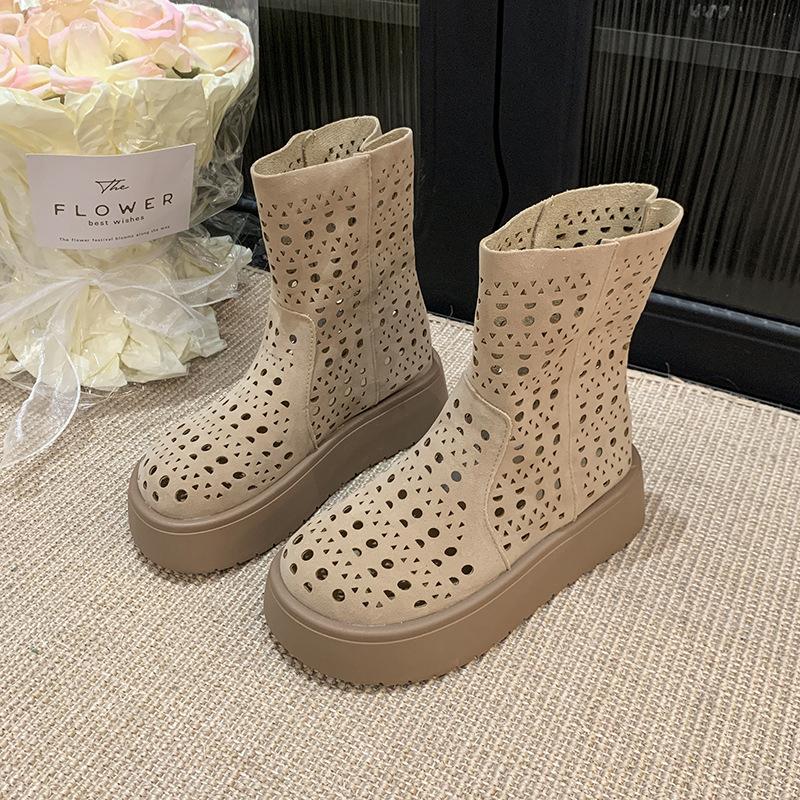 Модные Новые весенне-летние модные универсальные женские ботинки повседневные удобные туфли на толстой подошве ботинки с полыми межподошвами