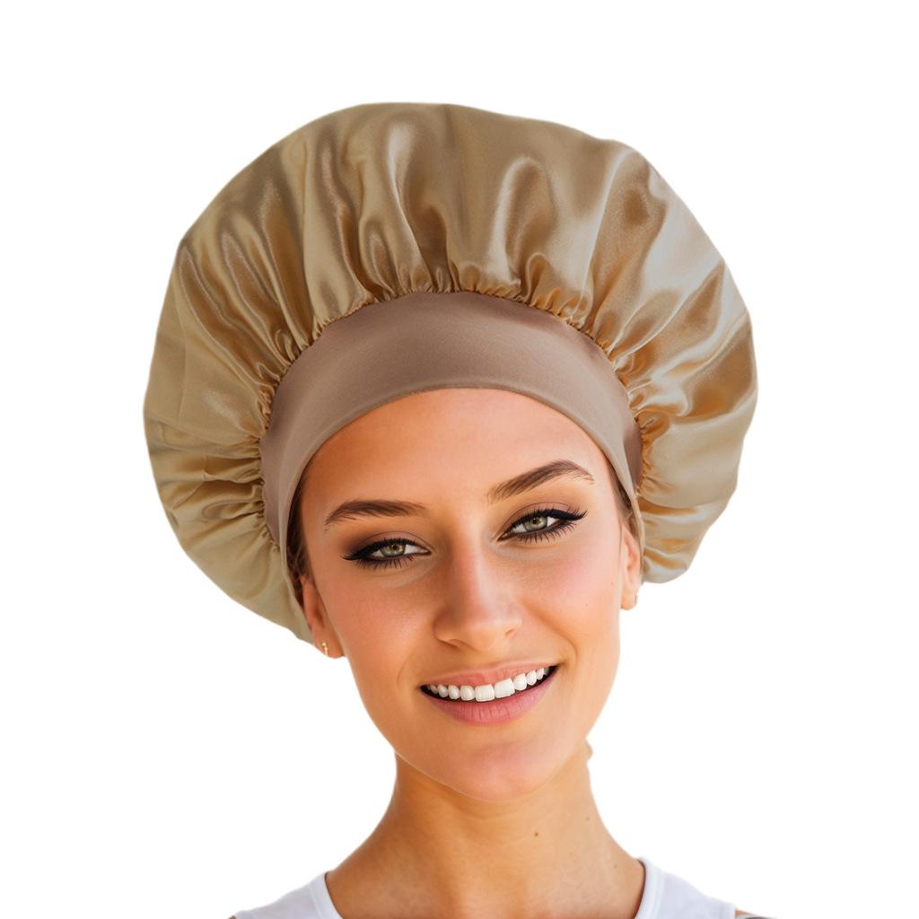 Новая атласная ночная шапочка с широкими полями, шелковистая шапочка для сна, шапочка для сна с эластичной мягкой лентой, шапочка для укладки волос, инструмент для обертывания волос